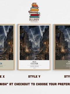 All Clear book cover print in frame leaning in hallway – sci fi wall art