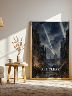 All Clear watercolour print in frame leaning in hallway – sci fi wall art
