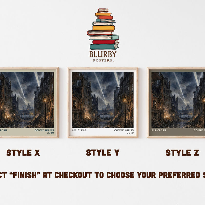 All Clear literary print in frame leaning in hallway – sci fi wall art