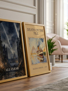All Clear watercolour print framed by window – literary home decor