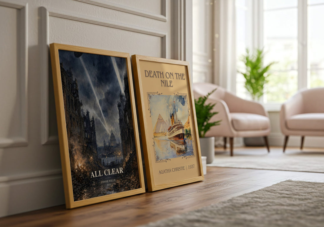 All Clear watercolour print framed by window – literary home decor