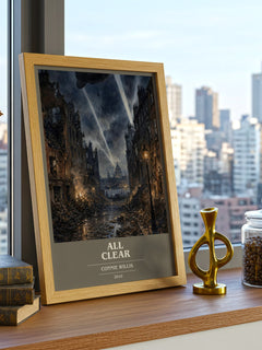 All Clear book cover print framed by window – literary home decor