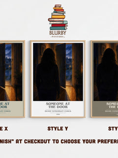 Someone at the door book cover print in frame leaning in hallway – thriller wall art