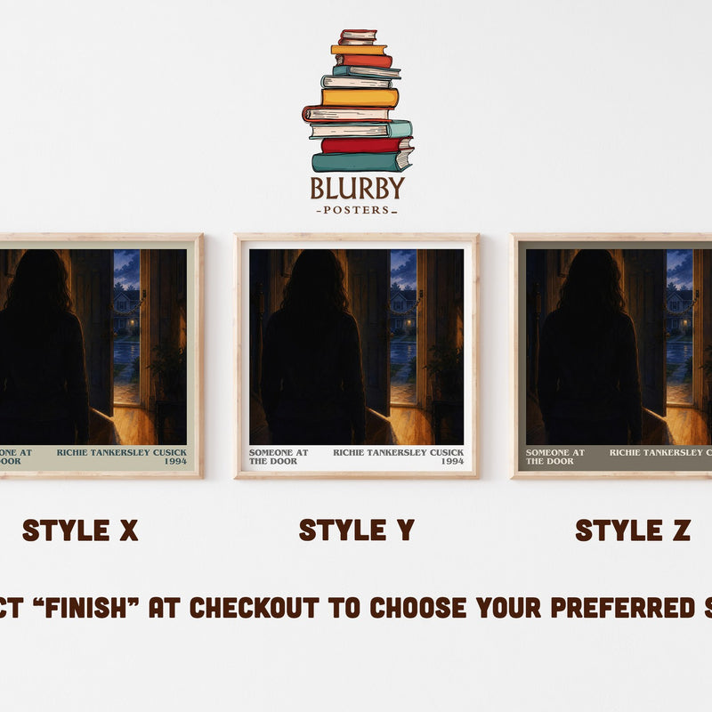 Someone at the door literary print in frame leaning in hallway – thriller wall art