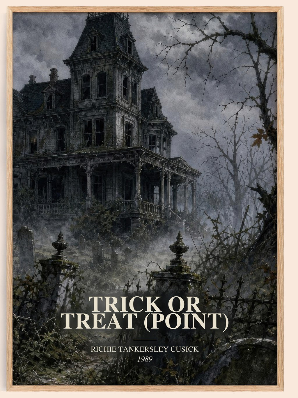 Trick or Treat (Point) watercolour book poster by Richie Tankersley Cusick – framed literary art print