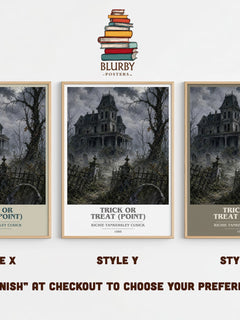 Trick or Treat (Point) book cover print in frame leaning in hallway – horror wall art