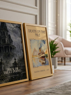 Trick or Treat (Point) watercolour print framed by window – literary home decor