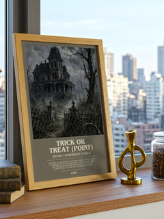 Trick or Treat (Point) bookish print framed by window – literary home decor