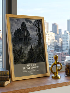 Trick or Treat (Point) book cover print framed by window – literary home decor