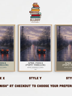 April Fools (Point Thriller) book cover print in frame leaning in hallway – thriller wall art