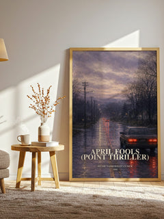 April Fools (Point Thriller) watercolour print in frame leaning in hallway – thriller wall art