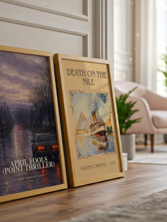 April Fools (Point Thriller) watercolour print framed by window – literary home decor