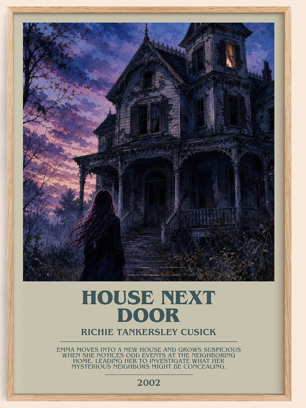 House Next Door bookish book poster by Richie Tankersley Cusick – framed literary art print