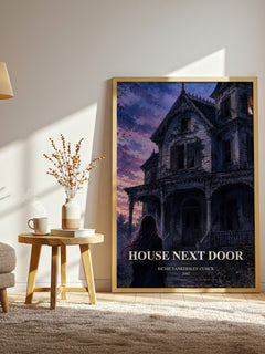 House Next Door watercolour print in frame leaning in hallway – thriller wall art