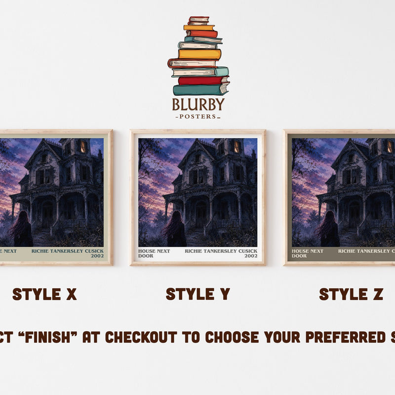 House Next Door literary print in frame leaning in hallway – thriller wall art