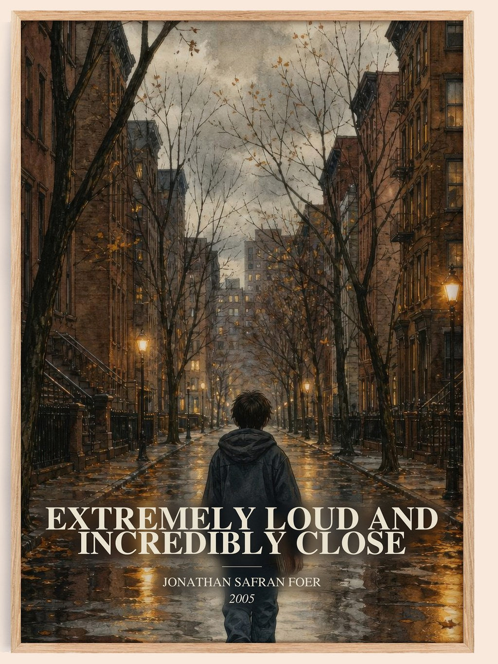 Extremely Loud and Incredibly Close watercolour book poster by Jonathan Safran Foer – framed literary art print
