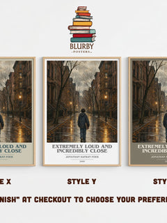Extremely Loud and Incredibly Close book cover print in frame leaning in hallway – contemporary fiction wall art