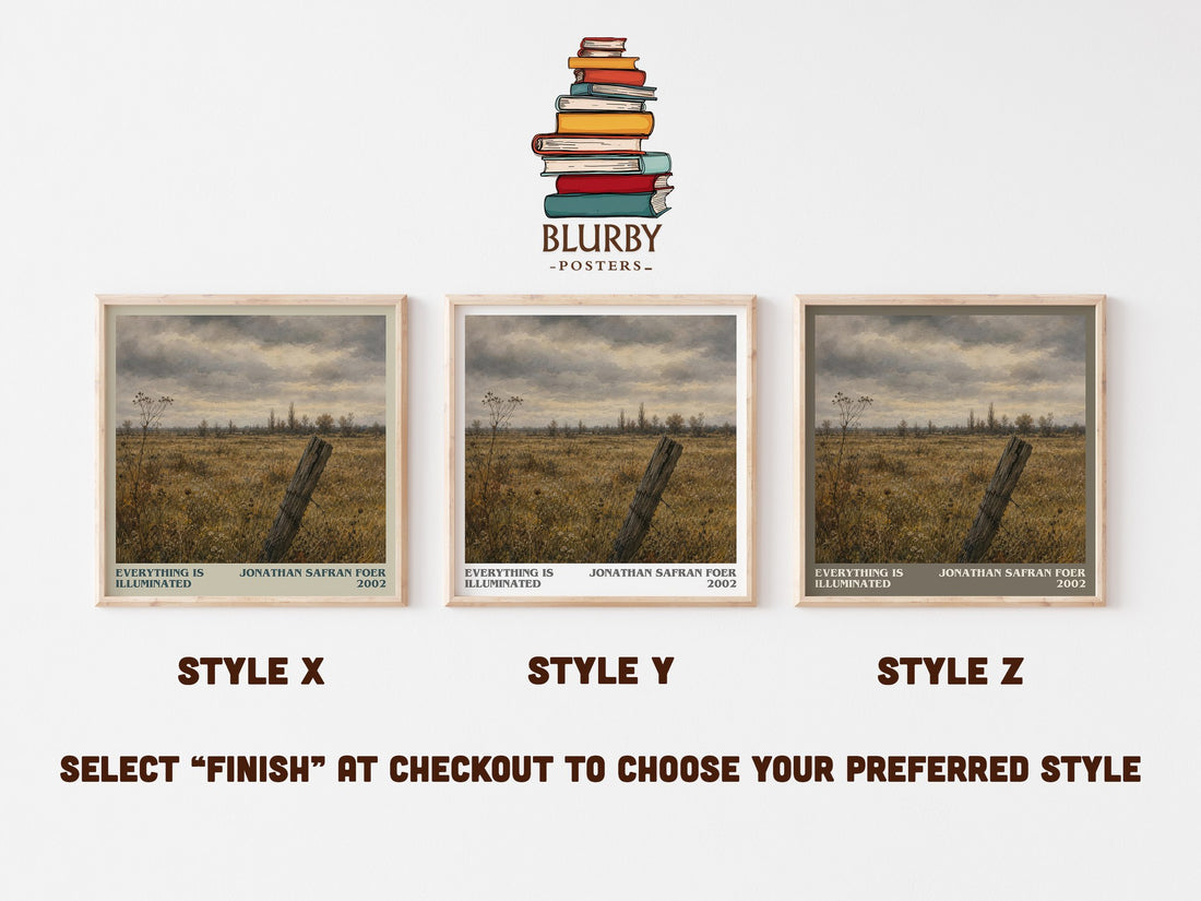 Everything Is Illuminated literary print in frame leaning in hallway – contemporary fiction wall art (mockup)