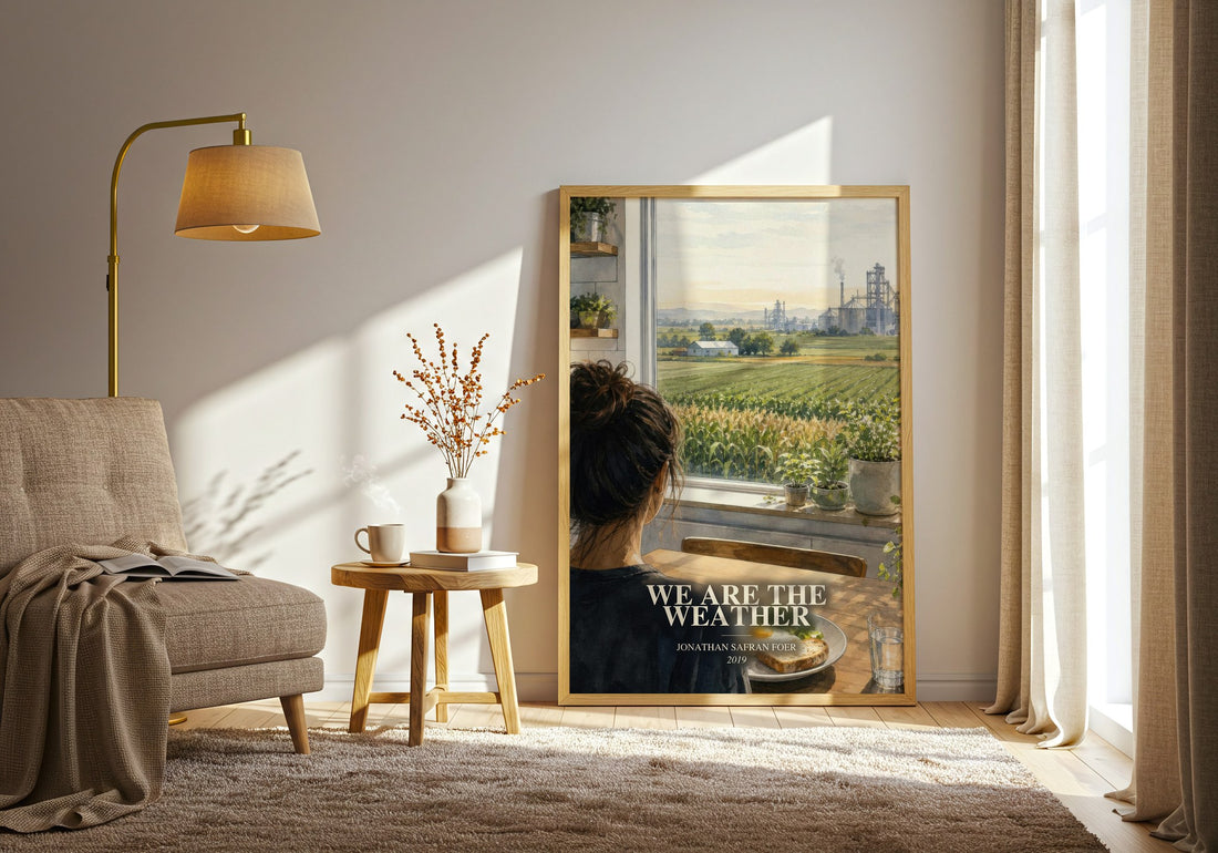 We are the weather watercolour print in frame leaning in hallway – non fiction wall art