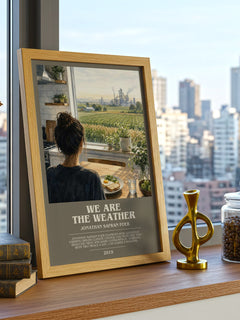 We are the weather bookish print framed by window – literary home decor