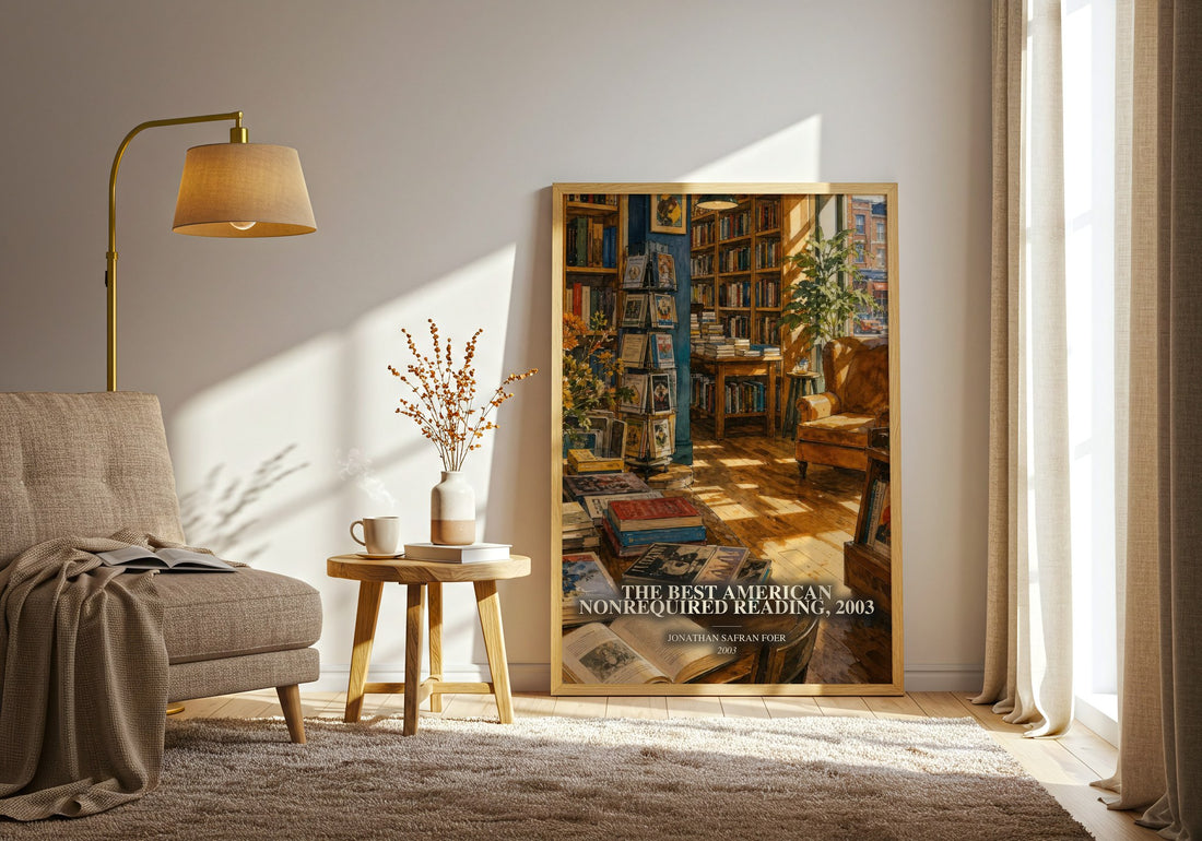 The best American nonrequired reading, 2003 watercolour print in frame leaning in hallway – non fiction wall art