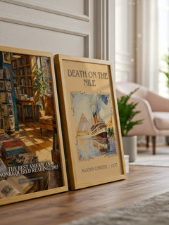 The best American nonrequired reading, 2003 watercolour print framed by window – literary home decor