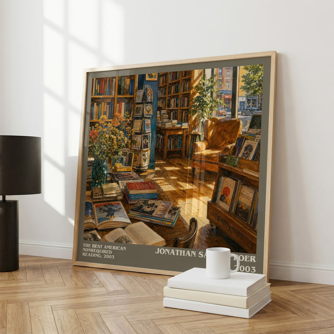 The best American nonrequired reading, 2003 literary print framed by window – literary home decor