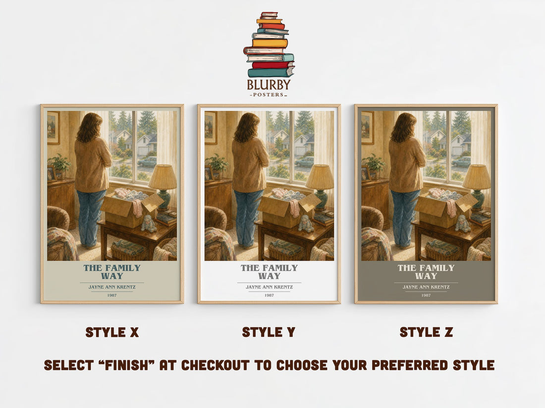 The Family Way book cover print in frame leaning in hallway – romance wall art (mockup)