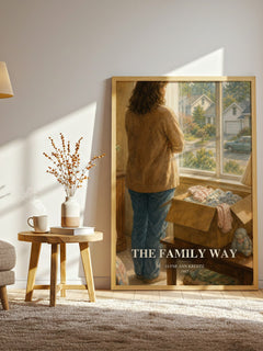 The Family Way watercolour print in frame leaning in hallway – romance wall art