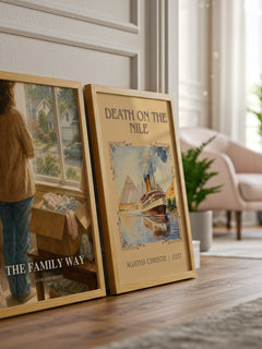 The Family Way watercolour print framed by window – literary home decor