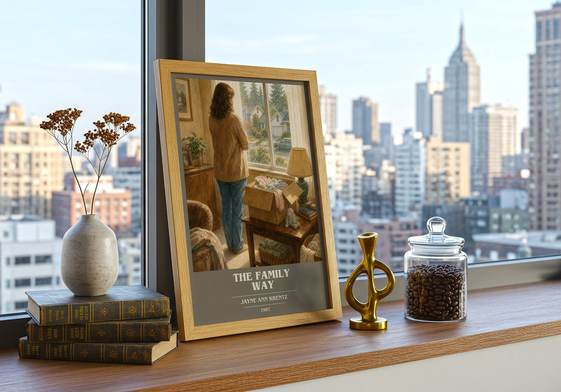 The Family Way book cover print framed by window – literary home decor