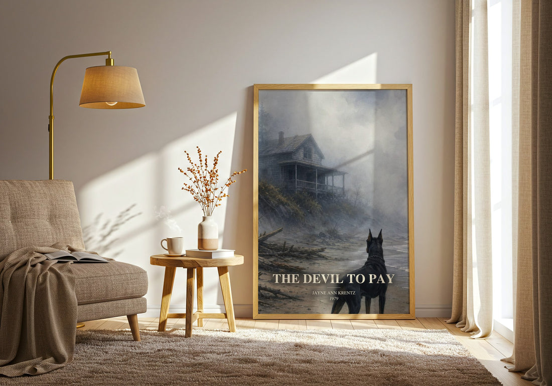 The Devil To Pay watercolour print in frame leaning in hallway – romance wall art