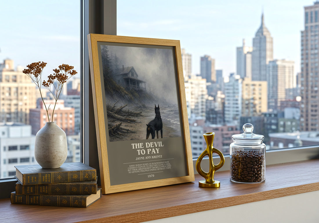 The Devil To Pay bookish print framed by window – literary home decor