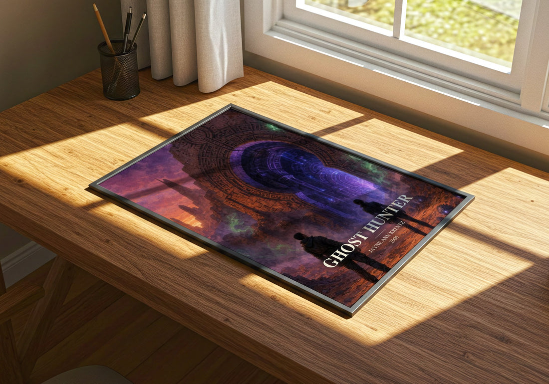 Ghost Hunter watercolour book poster framed on wall – romance wall art