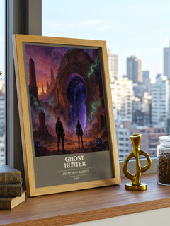 Ghost Hunter book cover print framed by window – literary home decor