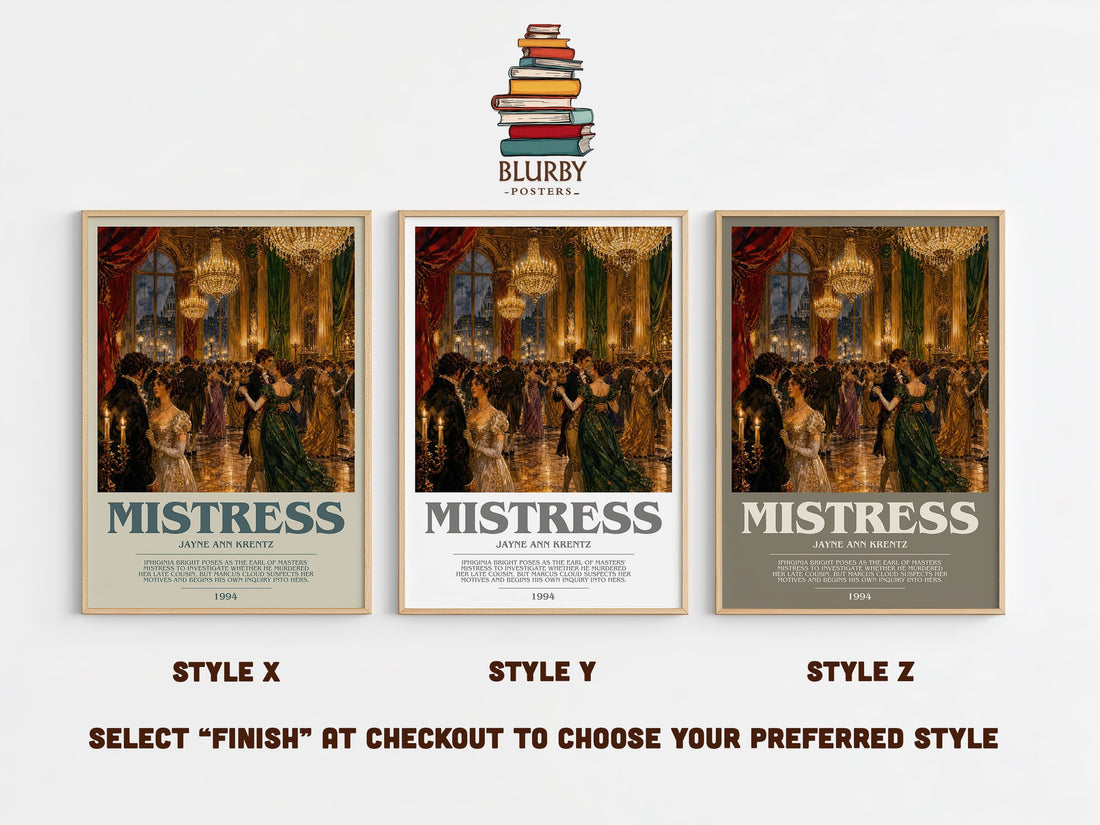 Mistress bookish print in frame leaning in hallway – romance wall art (mockup)