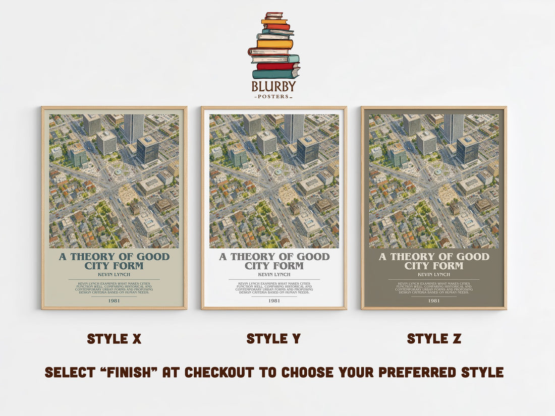 A Theory of Good City Form bookish print in frame leaning in hallway – non fiction wall art (mockup)