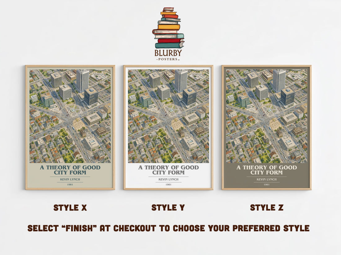 A Theory of Good City Form book cover print in frame leaning in hallway – non fiction wall art (mockup)