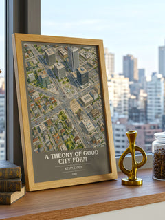 A Theory of Good City Form book cover print framed by window – literary home decor