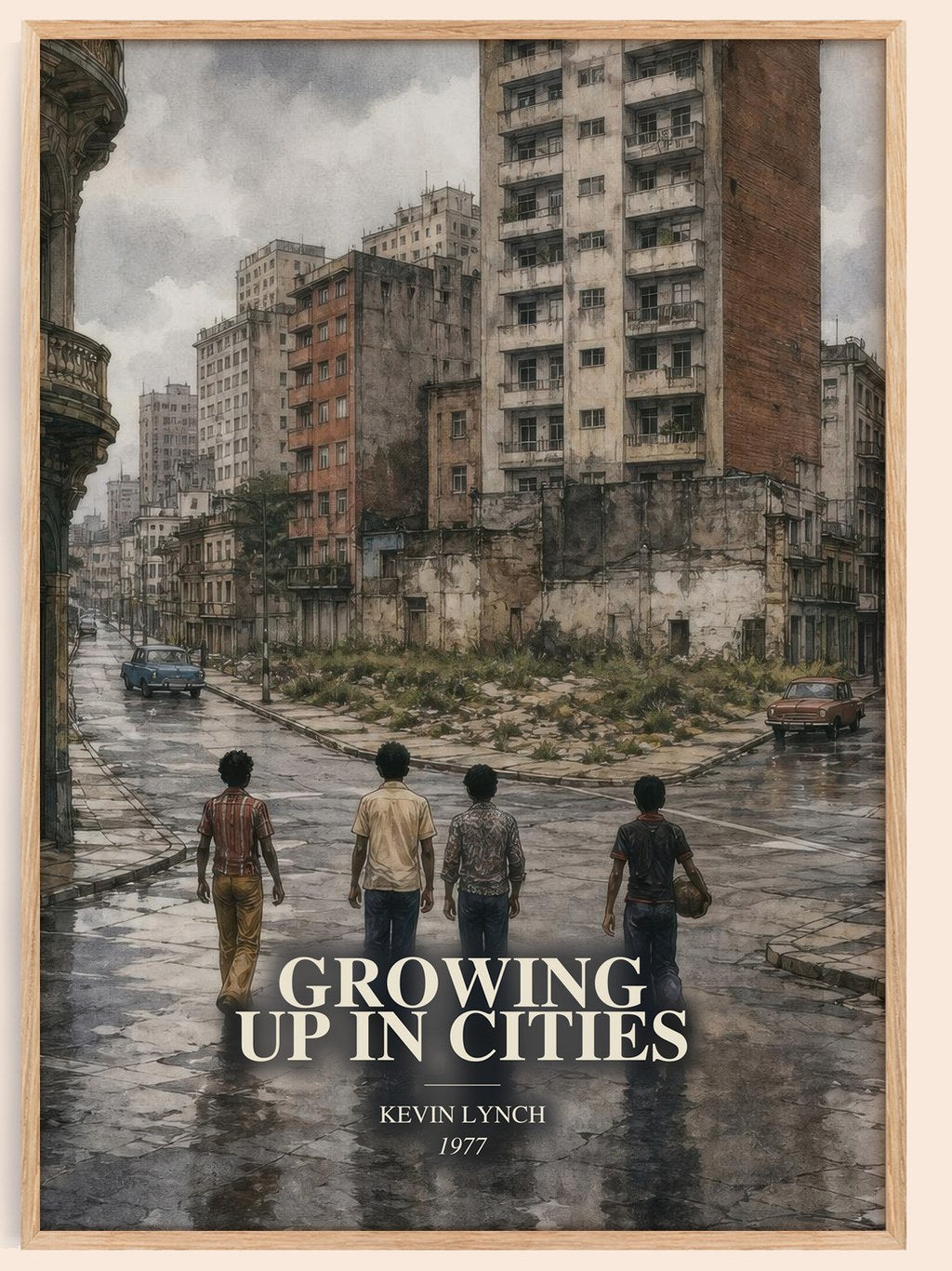 Growing up in cities watercolour book poster by Kevin Lynch – framed literary art print