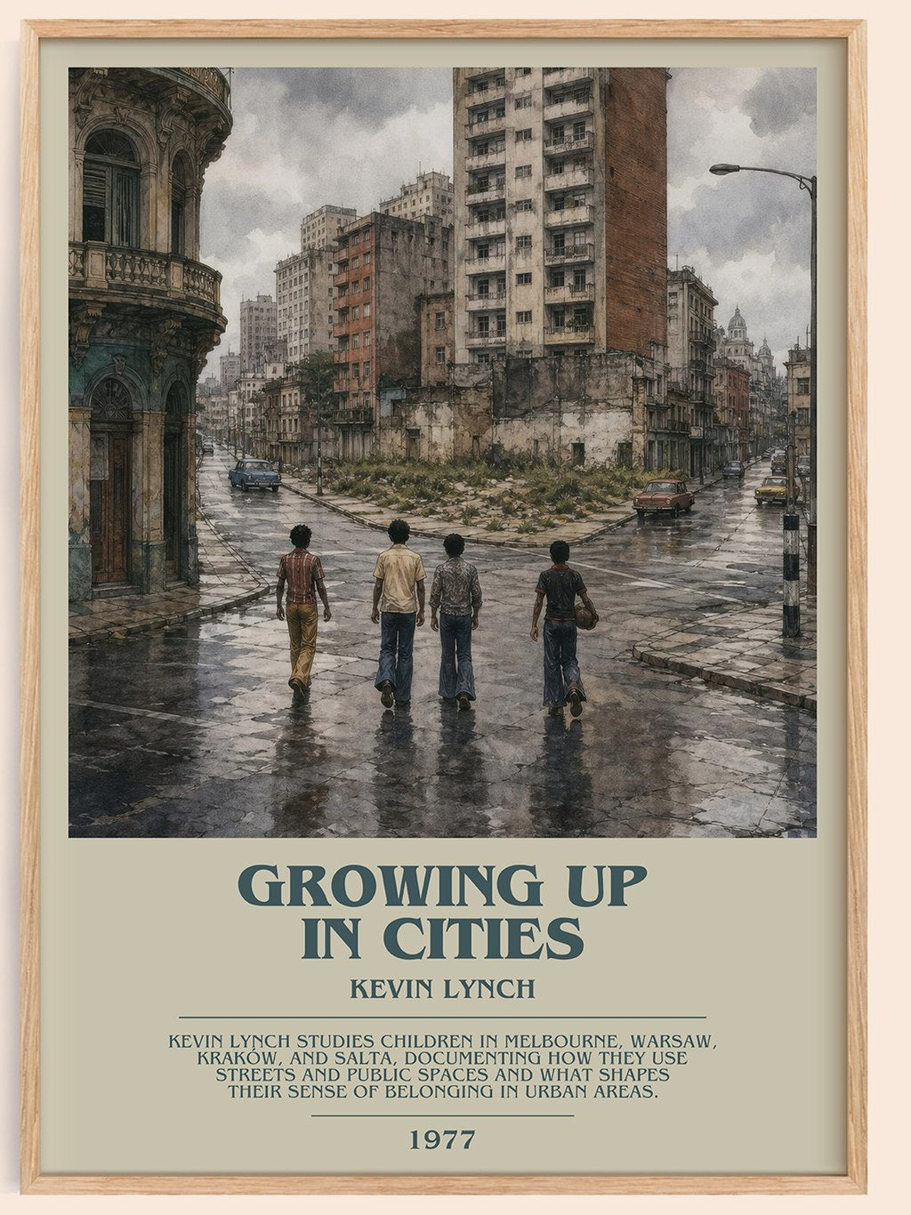 Growing up in cities bookish book poster by Kevin Lynch – framed literary art print