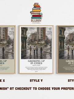 Growing up in cities bookish print in frame leaning in hallway – non fiction wall art