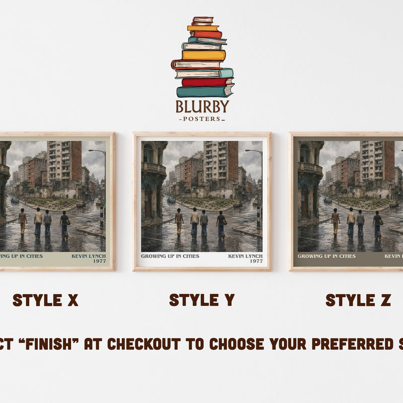 Growing up in cities literary print in frame leaning in hallway – non fiction wall art
