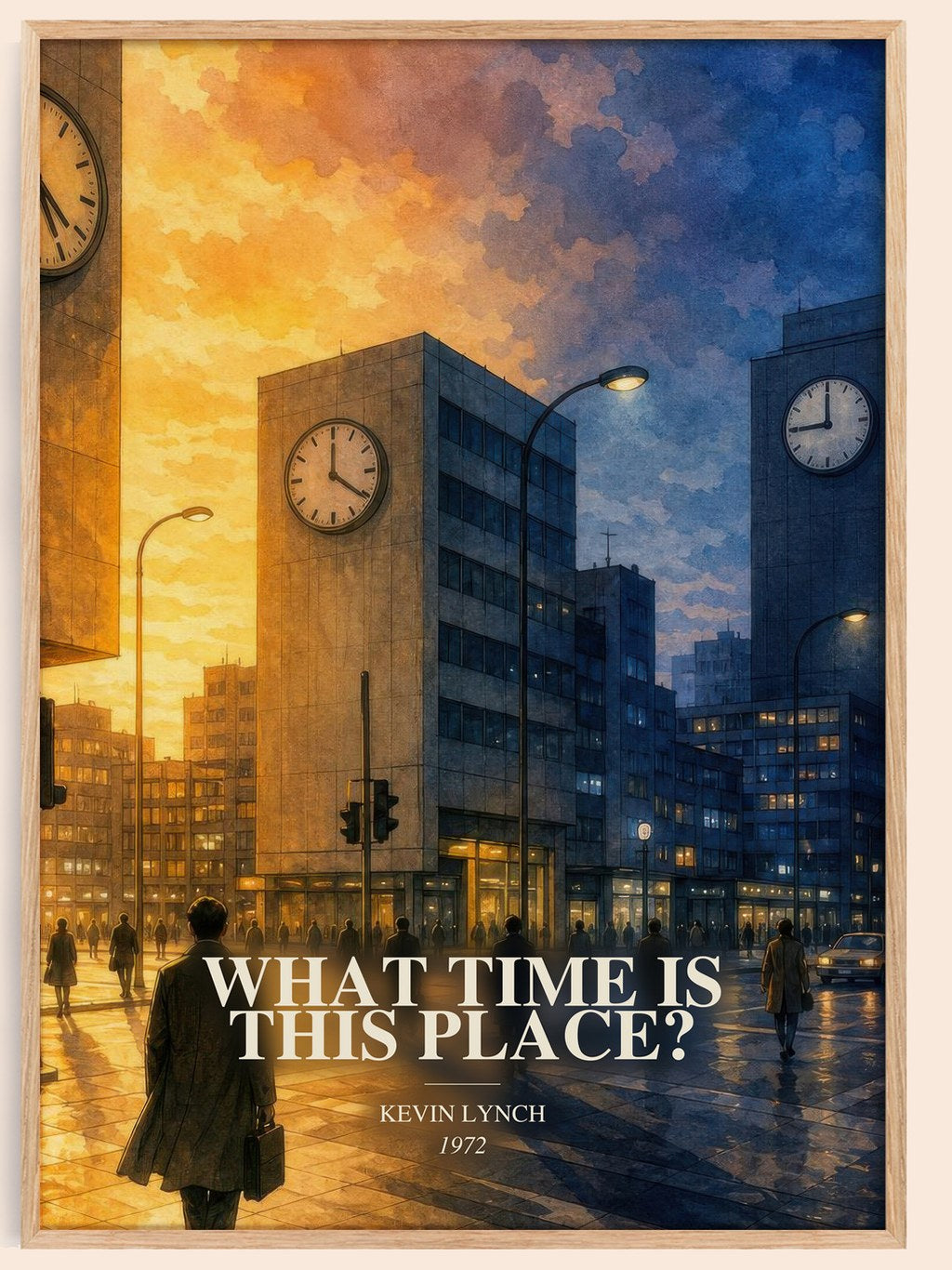 What Time is This Place? watercolour book poster by Kevin Lynch – framed literary art print