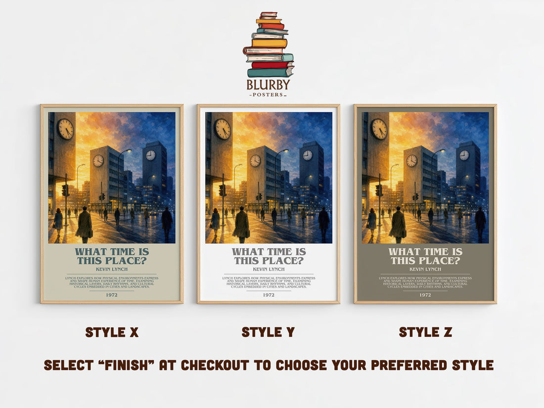 What Time is This Place? bookish print in frame leaning in hallway – non fiction wall art (mockup)