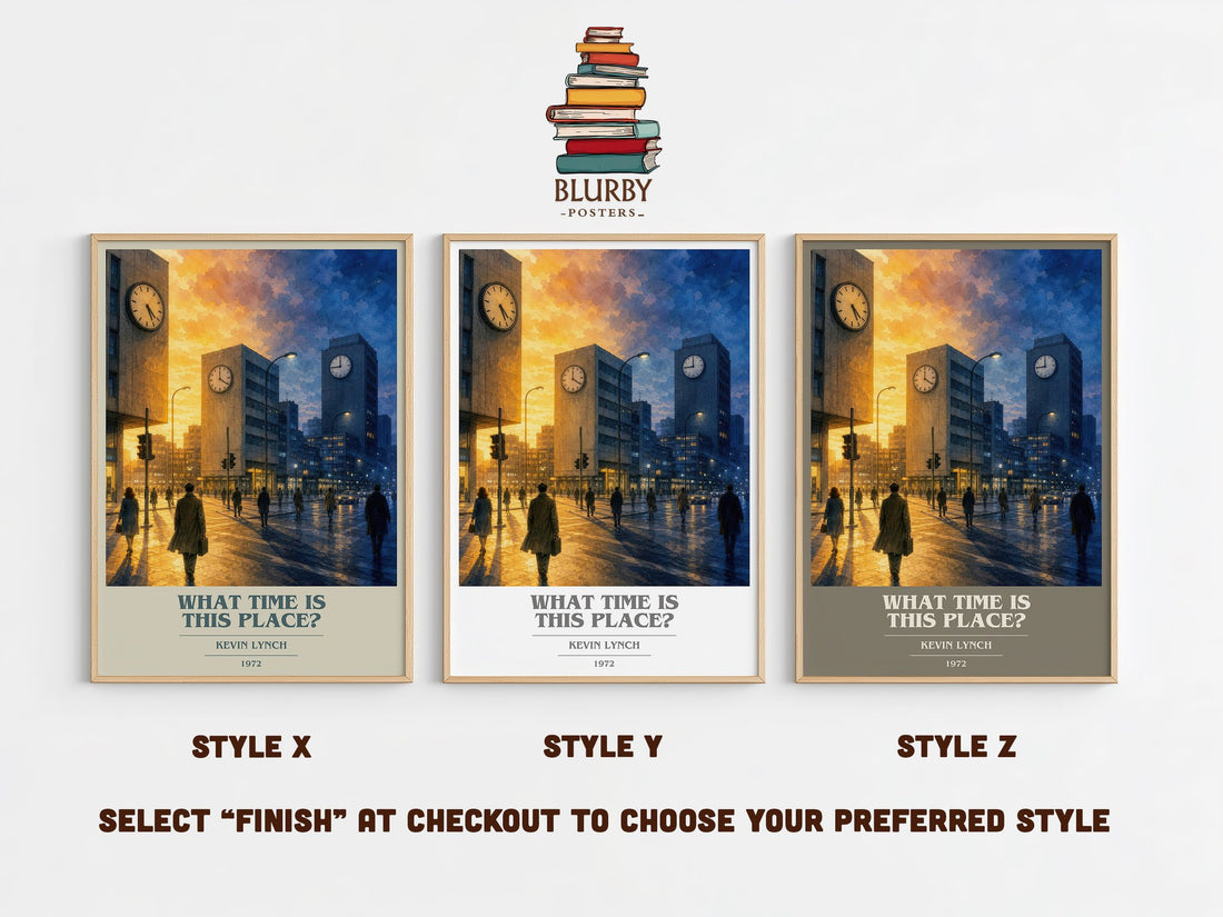 What Time is This Place? book cover print in frame leaning in hallway – non fiction wall art (mockup)