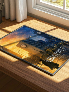 What Time is This Place? watercolour book poster framed on wall – non fiction wall art