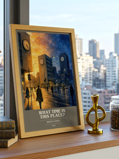 What Time is This Place? book cover print framed by window – literary home decor
