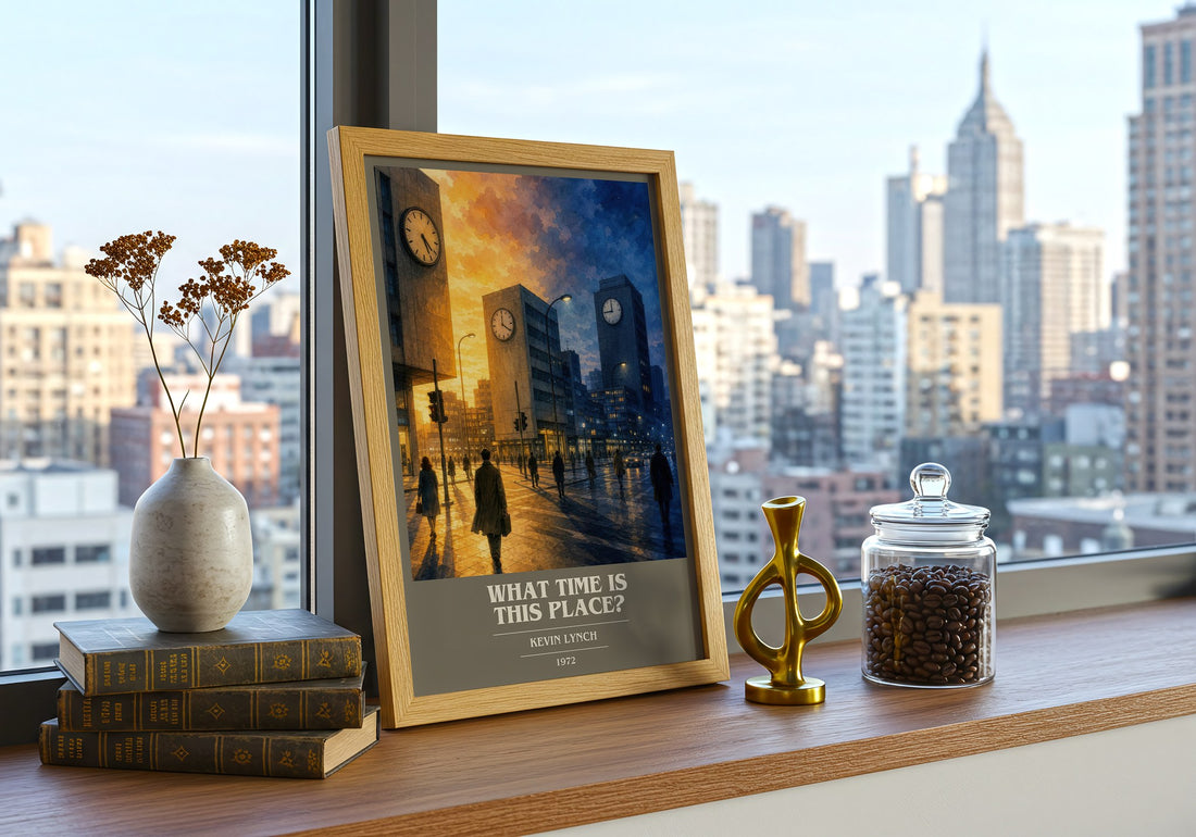 What Time is This Place? book cover print framed by window – literary home decor