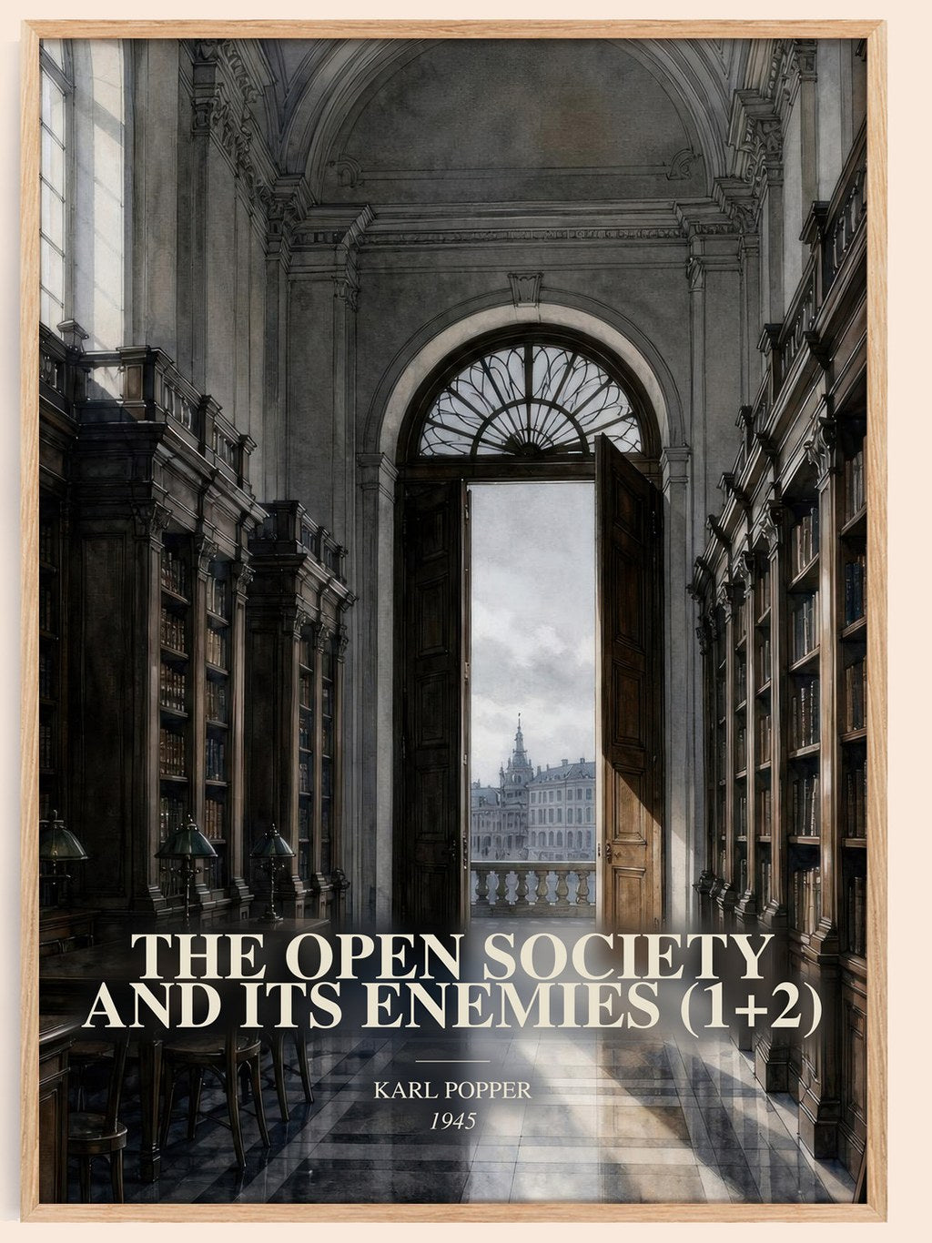 The Open Society and Its Enemies (1+2) watercolour book poster by Karl Popper – framed literary art print